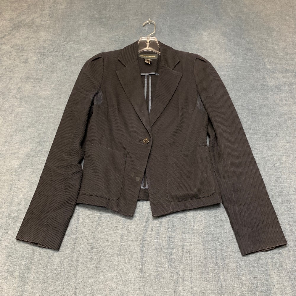 Banana Republic Blazer Jacket Womens 0 Black Notch Lapel Single Breasted Oxford